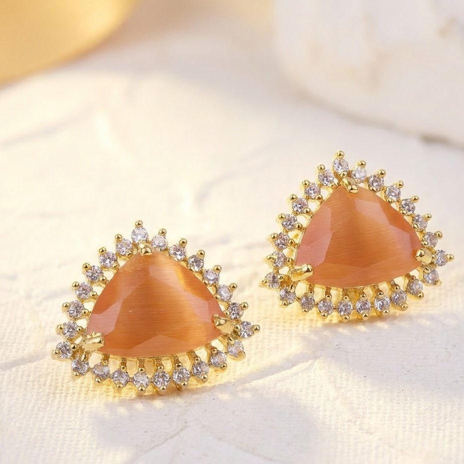 Jarao Stone AD Stud Earrings - Gold & Silver Plated