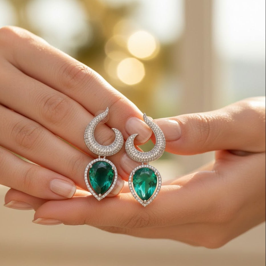 Gemstone Jarao Stone Earrings - Silver Plated Statement Jewelry