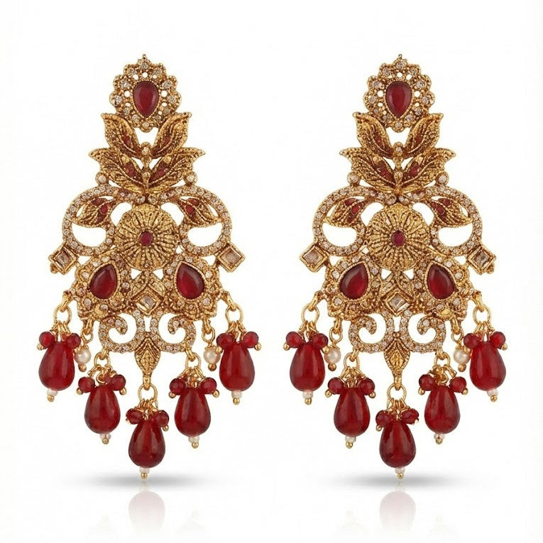 Eternal Ruby: Antique Gold Finish Bridal Set