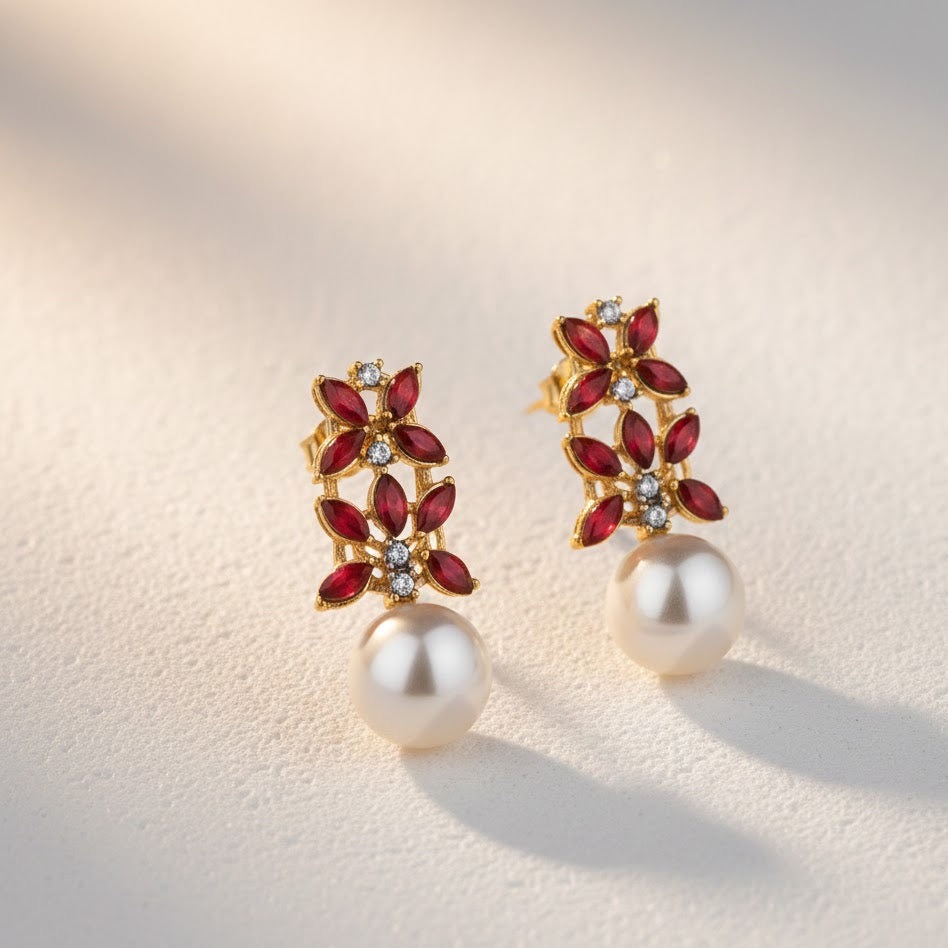 Pearl Flare Stud Earrings - Elegant Statement Studs