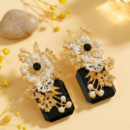 Hand Crafted Blossom Earrings - Gold Plated Semi Precious Stone