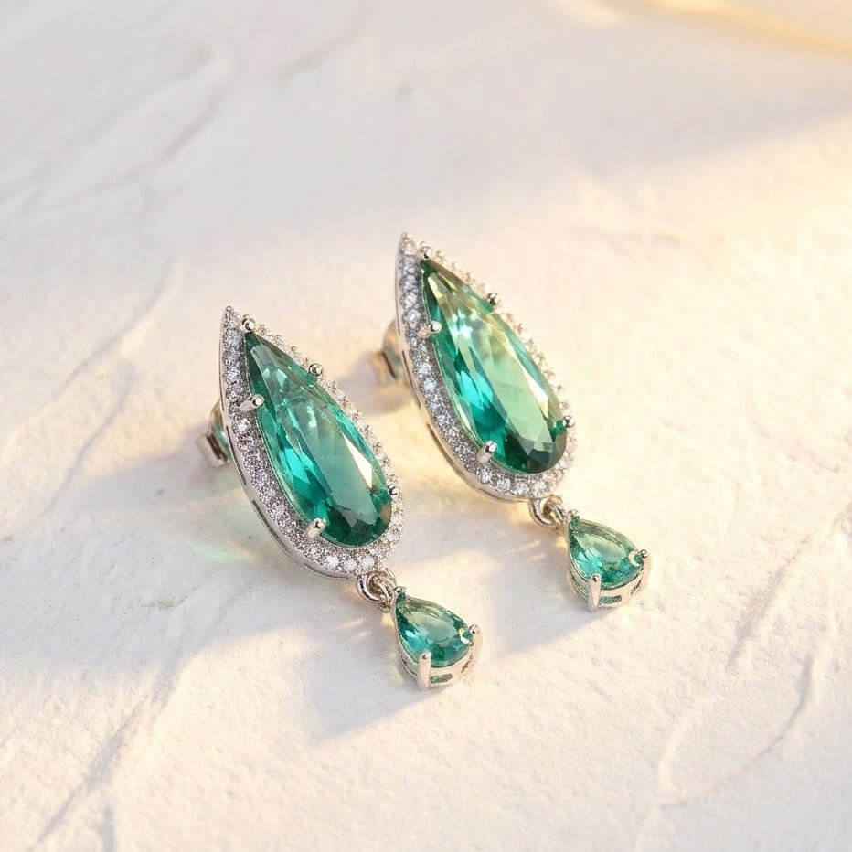 Oval Diamond Earrings - Silver Plated Jarao Stone Jewelry