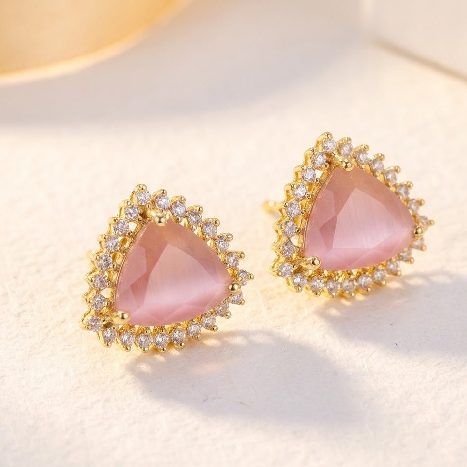 Jarao Stone AD Stud Earrings - Gold & Silver Plated