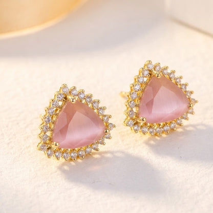 Jarao Stone AD Stud Earrings - Gold & Silver Plated