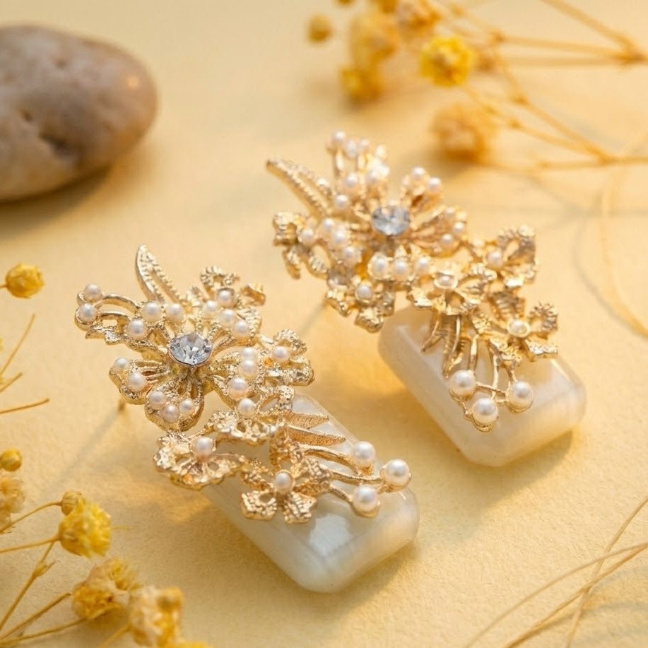 Hand Crafted Blossom Earrings - Gold Plated Semi Precious Stone