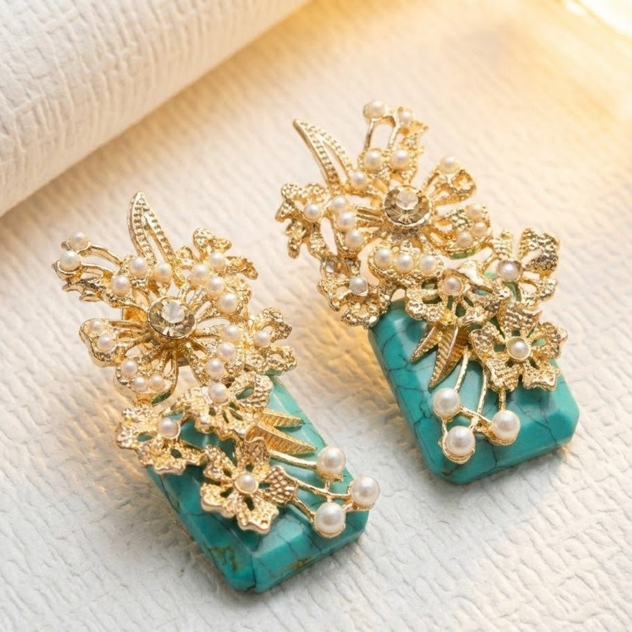 Hand Crafted Blossom Earrings - Gold Plated Semi Precious Stone
