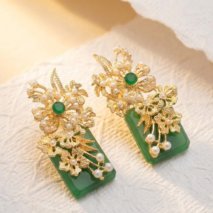 Hand Crafted Blossom Earrings - Gold Plated Semi Precious Stone