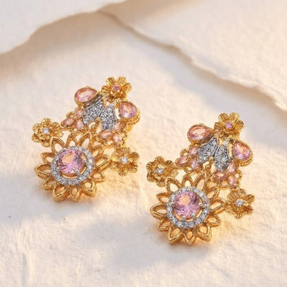 Blush Blossom Zirconia Studs - Floral Butterfly Earrings