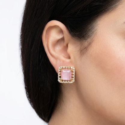 Vintage Bloom AD Studs - Oxidized Jarao Stone Earrings