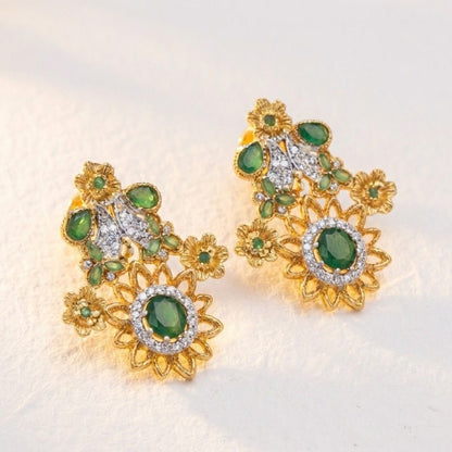 Blush Blossom Zirconia Studs - Floral Butterfly Earrings