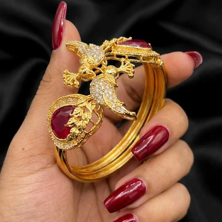 Scarlet Bird Cuff Bangle - Gold Plated Openable Design