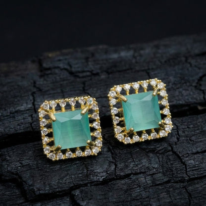 Vintage Bloom AD Studs - Oxidized Jarao Stone Earrings