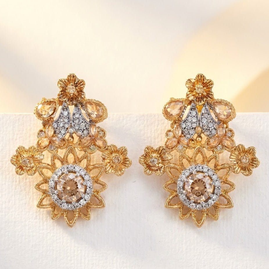 Blush Blossom Zirconia Studs - Floral Butterfly Earrings