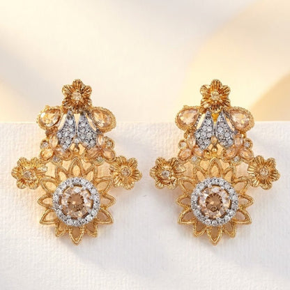 Blush Blossom Zirconia Studs - Floral Butterfly Earrings