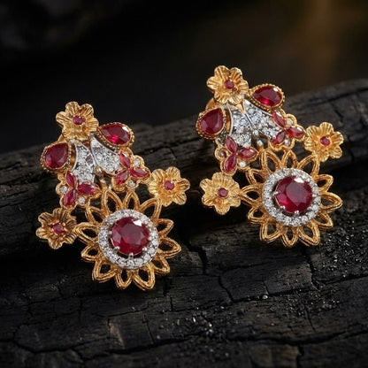 Blush Blossom Zirconia Studs - Floral Butterfly Earrings