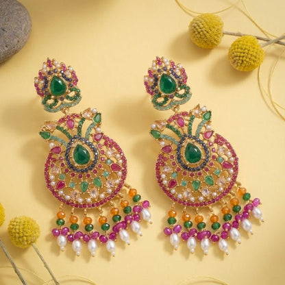 Royal Nauratan Jhumka Earrings - Traditional Pakistani Bridal Jewelry