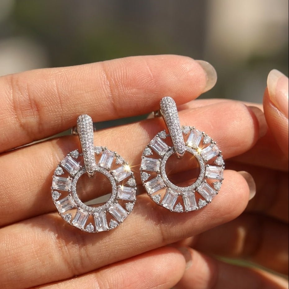 Zirconia Circle Earrings - Gold & Silver Plated Jarao Stone Jewelry