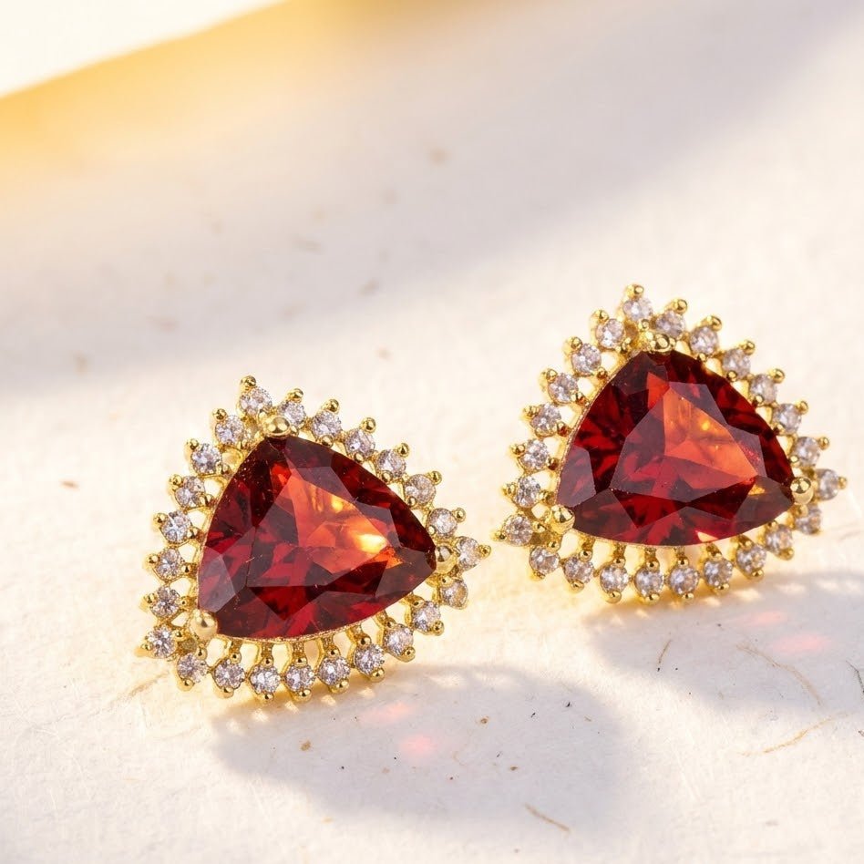 Jarao Stone AD Stud Earrings - Gold & Silver Plated