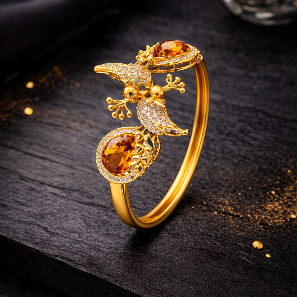 Scarlet Bird Cuff Bangle - Gold Plated Openable Design