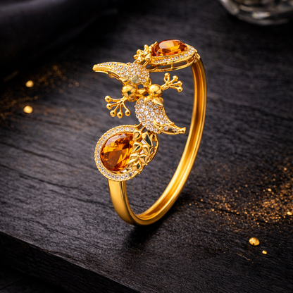 Scarlet Bird Cuff Bangle - Gold Plated Openable Design