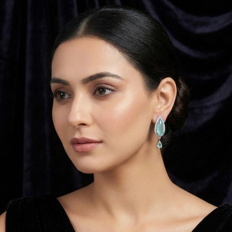 Oval Diamond Earrings - Silver Plated Jarao Stone Jewelry