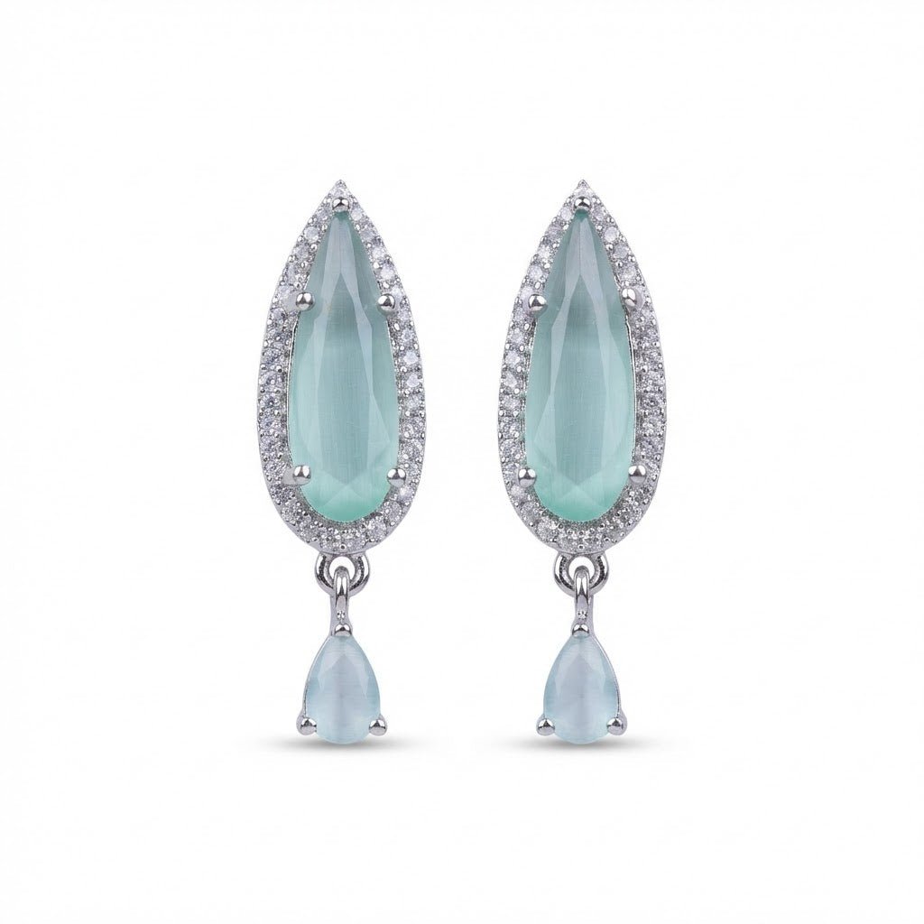 Oval Diamond Earrings - Silver Plated Jarao Stone Jewelry