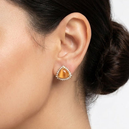 Jarao Stone AD Stud Earrings - Gold & Silver Plated