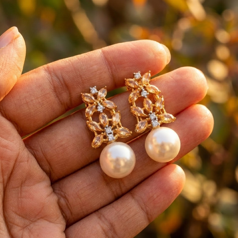 Pearl Flare Stud Earrings - Elegant Statement Studs