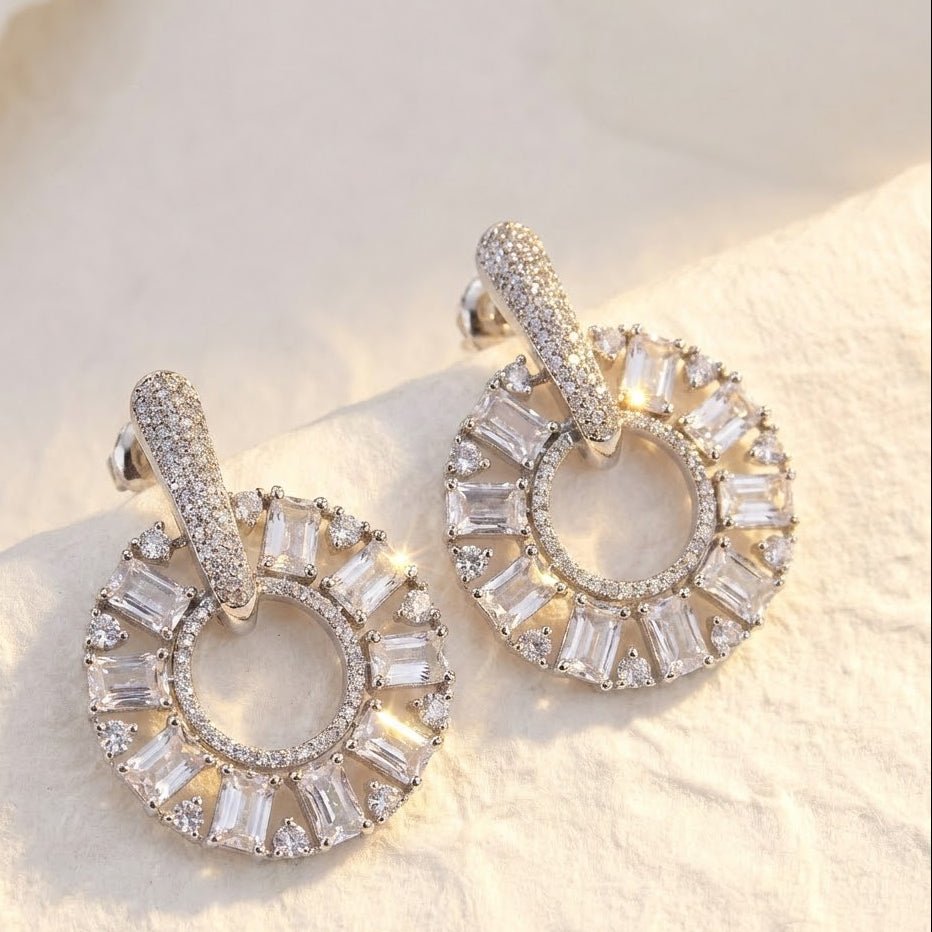 Zirconia Circle Earrings - Gold & Silver Plated Jarao Stone Jewelry