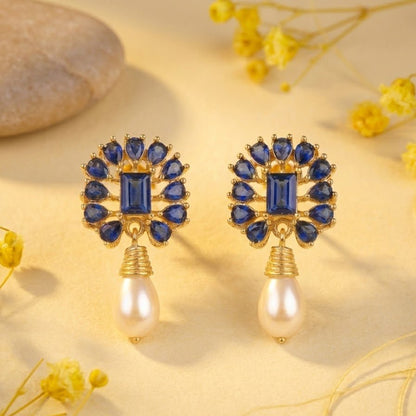 Amethyst Pearl Drop Earrings - 21k Gold Plated Gemstone Jewelry