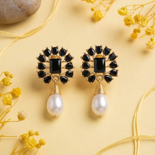 Amethyst Pearl Drop Earrings - 21k Gold Plated Gemstone Jewelry