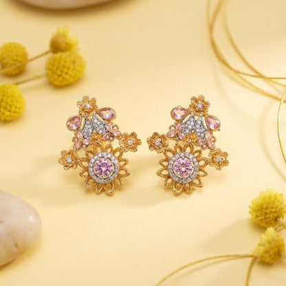 Blush Blossom Zirconia Studs - Floral Butterfly Earrings