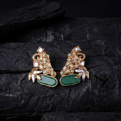 Hand Crafted Gold Plated Jhumka Earrings - Premium Stone Work