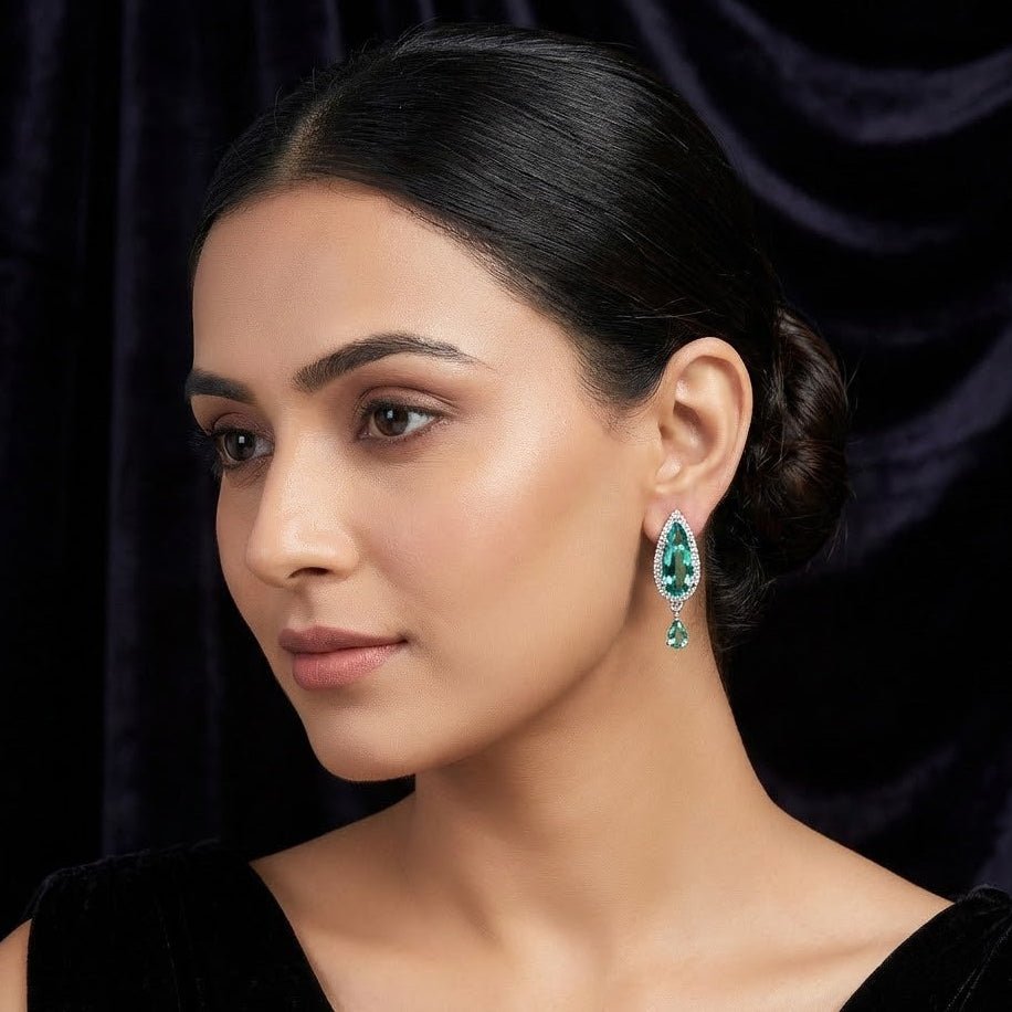 Oval Diamond Earrings - Silver Plated Jarao Stone Jewelry