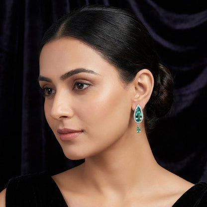 Oval Diamond Earrings - Silver Plated Jarao Stone Jewelry