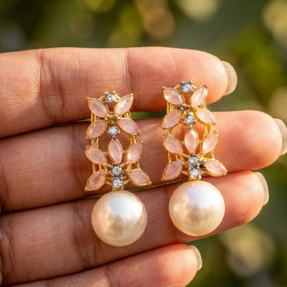 Pearl Flare Stud Earrings - Elegant Statement Studs