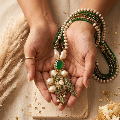 The Emerald & Pearl Artisan Maala