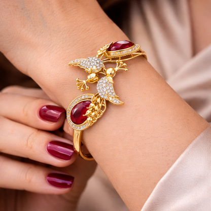 Scarlet Bird Cuff Bangle - Gold Plated Openable Design
