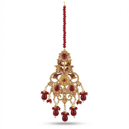 Eternal Ruby: Antique Gold Finish Bridal Set