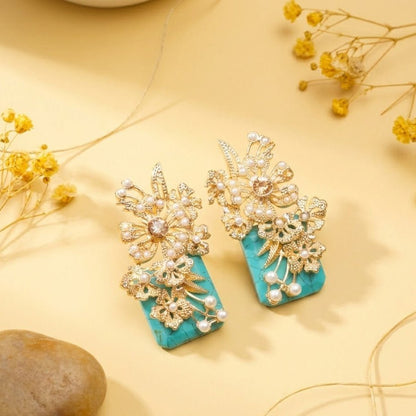 Hand Crafted Blossom Earrings - Gold Plated Semi Precious Stone