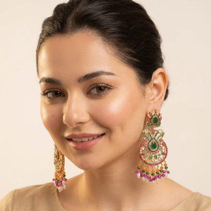Royal Nauratan Jhumka Earrings - Traditional Pakistani Bridal Jewelry