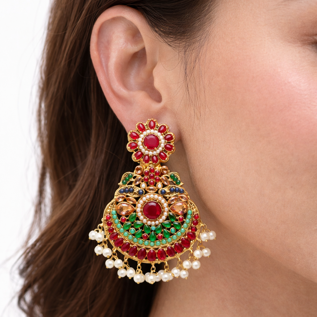 Lavish Nauratan Earrings - Premium 9-Stone Statement Jewelry