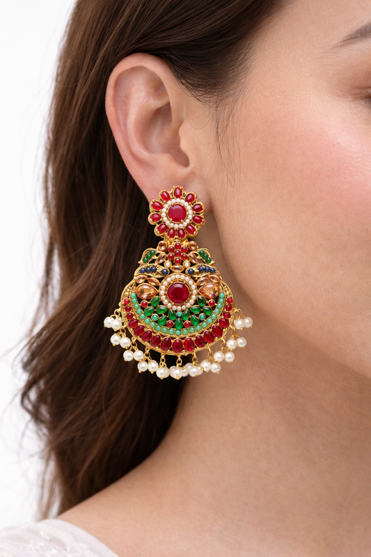 Lavish Nauratan Earrings - Premium 9-Stone Statement Jewelry