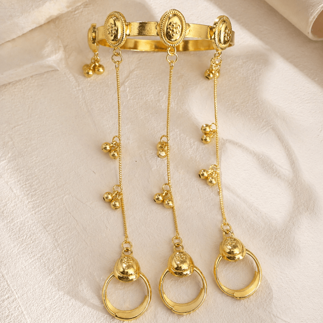 Kashmiri Style Gold Plated Hath Phool Bracelet Ring Hand Chain | Adjustable Design Haath Phool for Women (Single Piece)