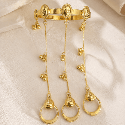 Kashmiri Style Gold Plated Hath Phool Bracelet Ring Hand Chain | Adjustable Design Haath Phool for Women (Single Piece)