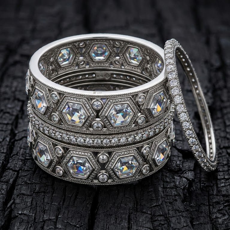 The Royal Hexa-Glow Gold Bangle Set Silver