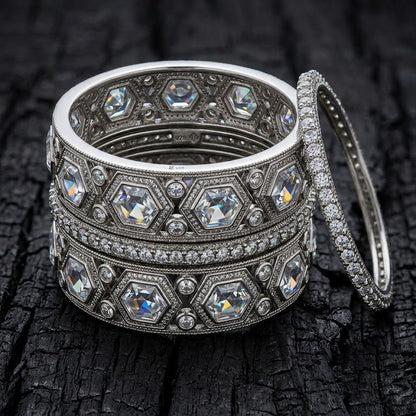 The Royal Hexa-Glow Gold Bangle Set Silver