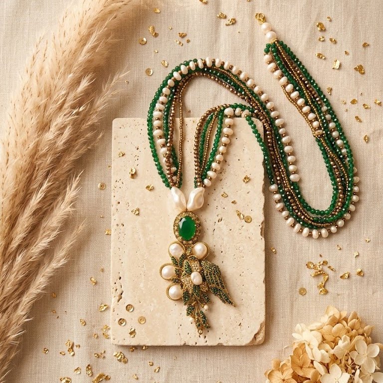 The Emerald & Pearl Artisan Maala