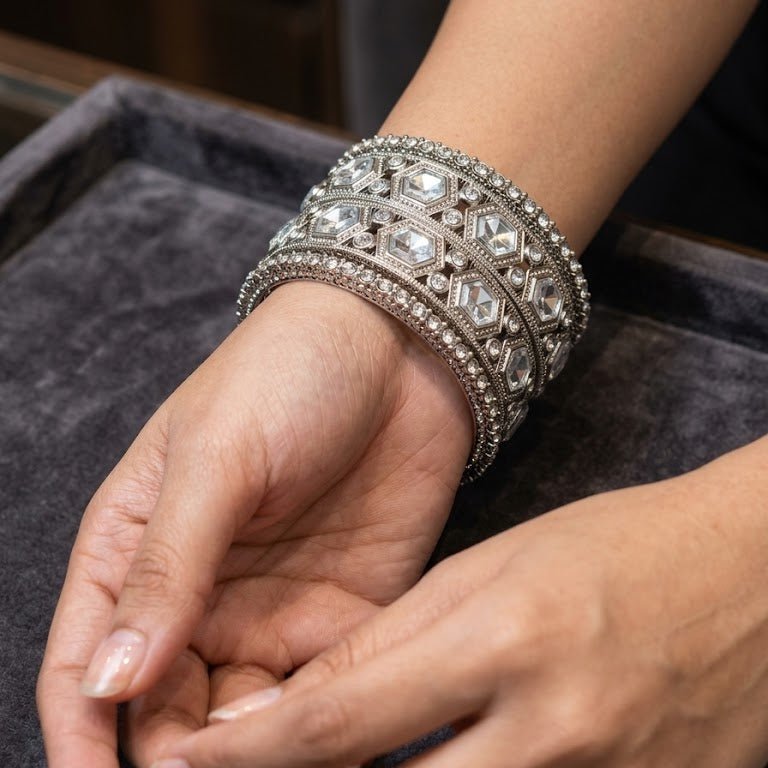 The Royal Hexa-Glow Gold Bangle Set Silver