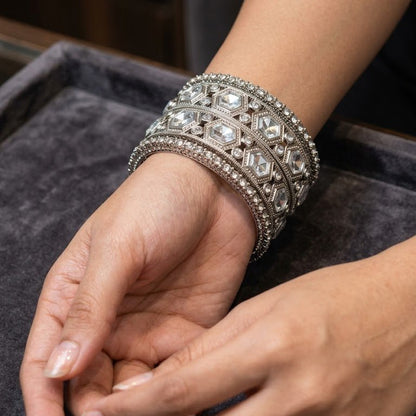 The Royal Hexa-Glow Gold Bangle Set Silver